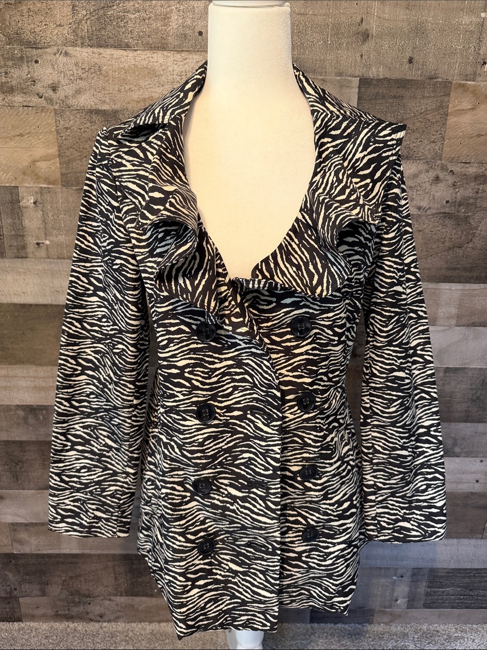 Sandro Studio Double Breasted Zebra Trench Coat Size M - Picture 15 of 16